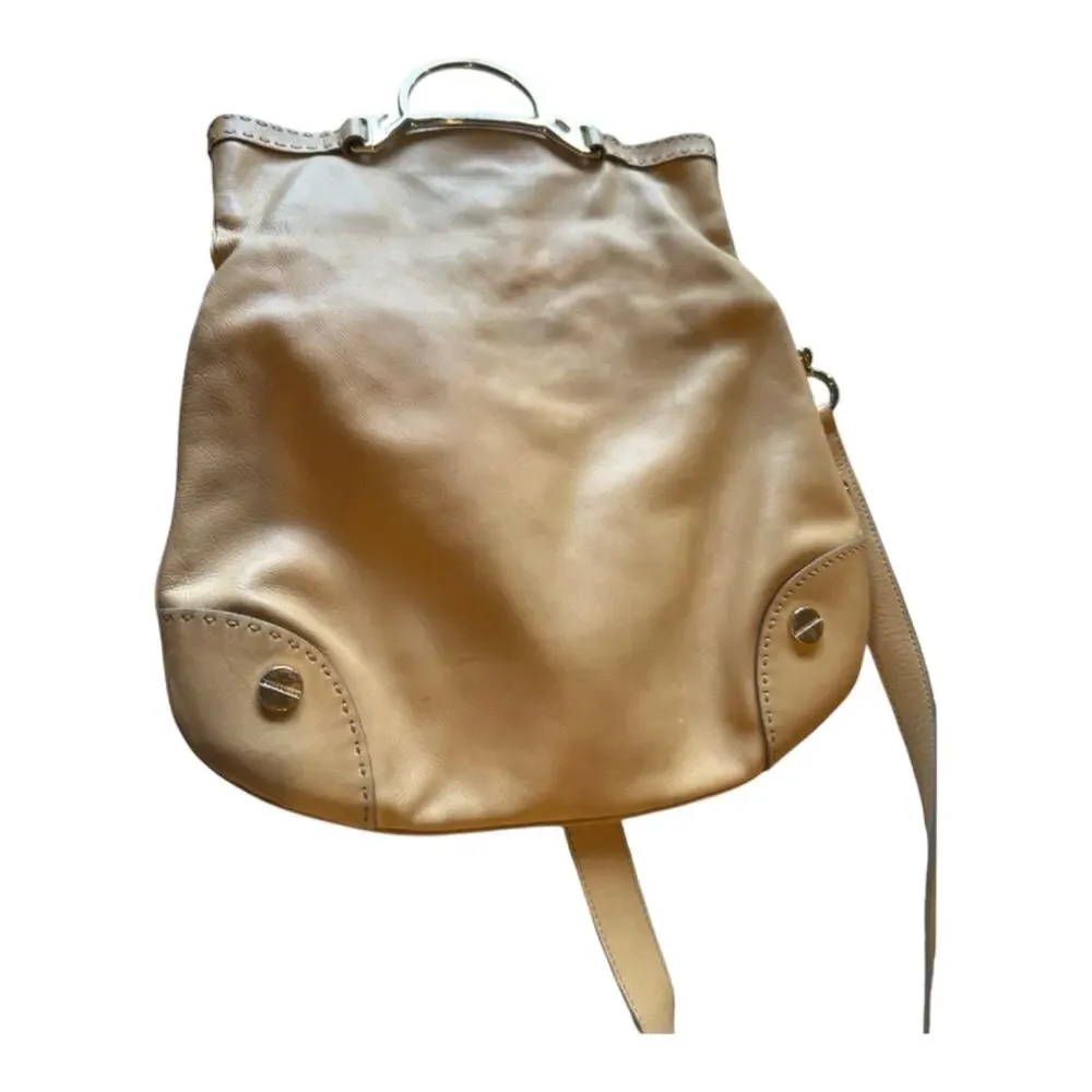 Borbonese Made in Italy Tan Leather Foldover Crossbody Shoulder Bag Purse